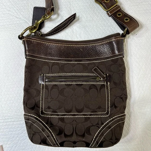 Coach Brown Signature Crossbody Shoulder Bag with Leather Trim Brown F061-10402 - Picture 6 of 10